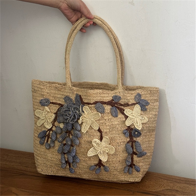 Women'S Raffia Bags - Nieuwe handgemaakte raffia 3D roos handtas