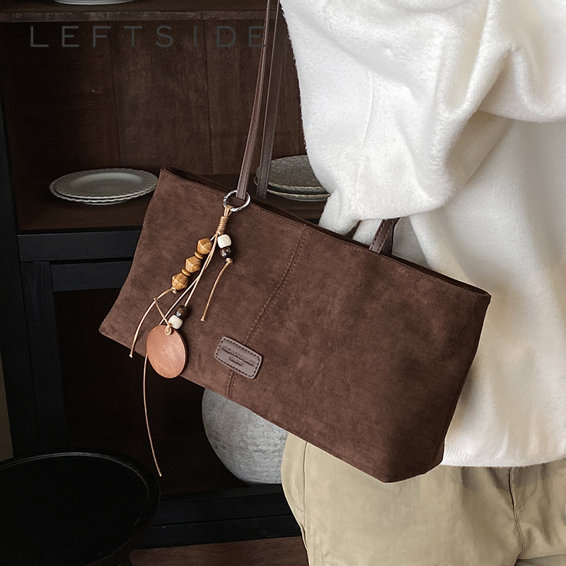 Women Bags 2026 Trends - LEFTSIDE Retro Suède Schoudertas met Houten