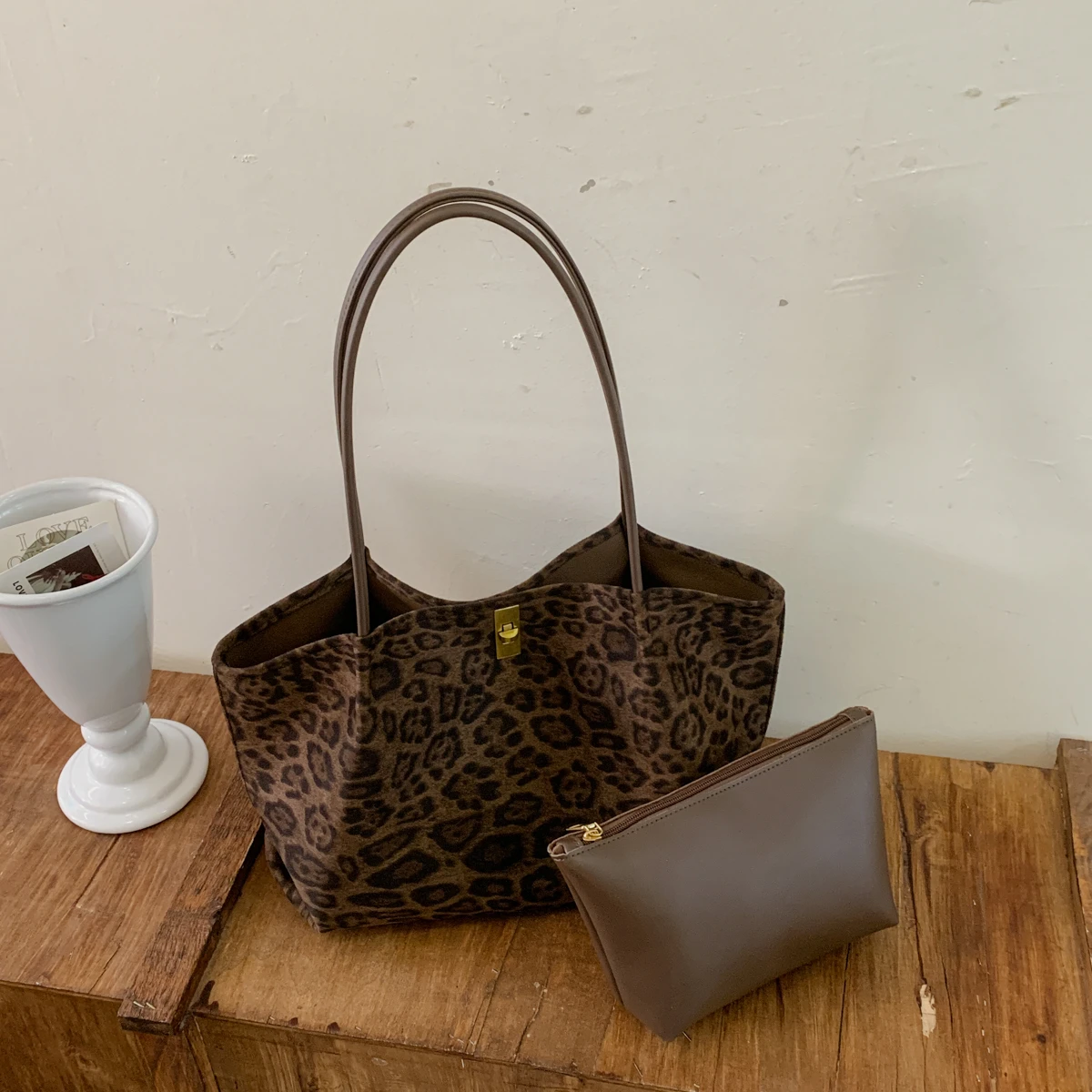 Women'S Bags Handbags - Retro handtas van suède met luipaardprint